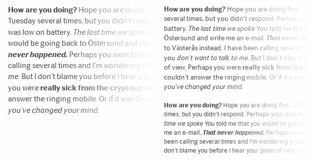 Screenshot at 3 text sizes